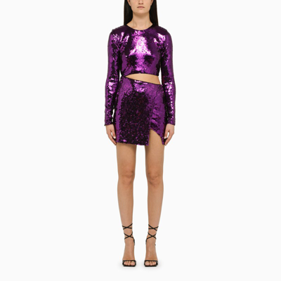The Andamane Sequined Cut-out Asymmetric Mini Dress In Purple