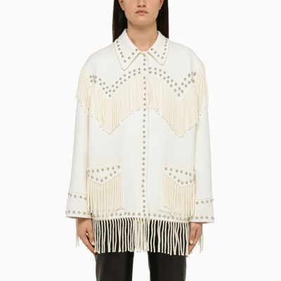 P.a.r.o.s.h Cream Wool Jacket With Fringes In White