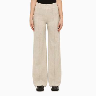 Chloé Beige Wool And Cashmere Palazzo Trousers In Green
