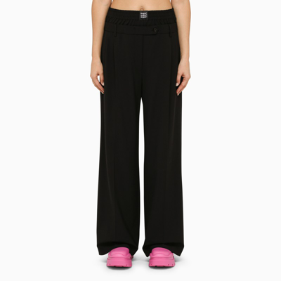 Msgm Black Wool Wide Trousers