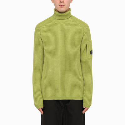 C.p. Company Green Ribbed Turtleneck In Wool Blend In Yellow