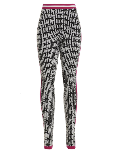 Balmain Ski Monogram Knit Leggings In Multicolor