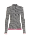 Balmain Monogram Mock-neck Strong-shoulder Sweater In Multicolor