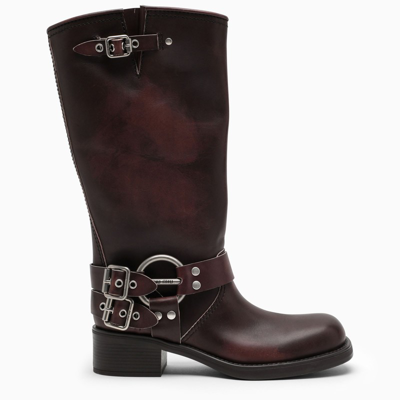 Miu Miu Leather Boots In Marrone