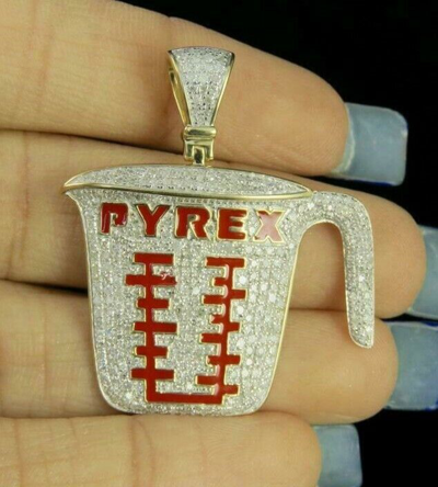 Pre-owned Pyrex Men's  Measuring Cup Pendant 1 Ct Moissanite 14k Yellow Gold Plated Silver In White