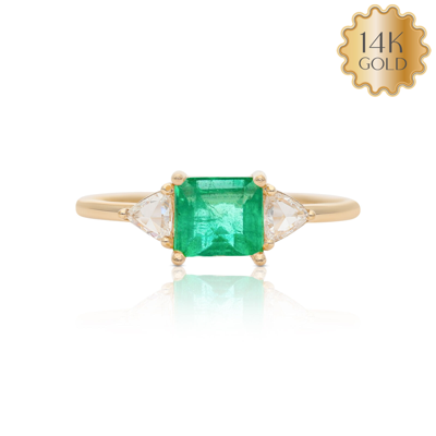 Pre-owned J.o.n 14k Gold Genuine Trillion Diamond And Emerald Engagement Ring In White