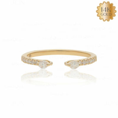 Pre-owned J.o.n 14k Gold Genuine Round And Marquise Diamond Open Cuff Ring Fine Jewelry In Yellow