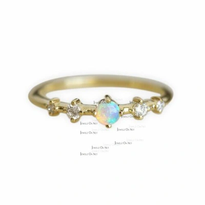 Pre-owned J.o.n 14k Gold Genuine Diamond - Opal October Birthstone Engagement Ring Fine Jewelry In White