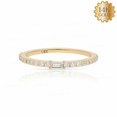 Pre-owned J.o.n 14k Gold 0.24 Ct. Genuine Baguette And Round Diamond Half Eternity Band Ring In Yellow