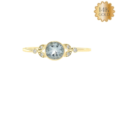 Pre-owned J.o.n 14k Gold Genuine Diamond Aquamarine Floral Handmade Fine Jewelry Ring