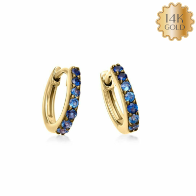 Pre-owned J.o.n 14k Gold Hoop Earrings Available In Blue Sapphire Ruby Emerald And Pink Sapphire
