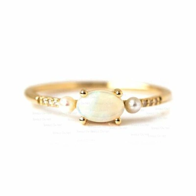 Pre-owned J.o.n 14k Gold Genuine Diamond Opal-pearl Ring Fine Jewelry In Yellow