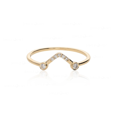 Pre-owned J.o.n 14k Gold 0.09 Ct. Genuine Diamond Minimalist Stacking Ring Fine Jewelry In White