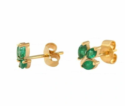 Pre-owned J.o.n 14k Gold 0.80 Ct. Genuine Marquise Emerald Gemstone Leaf Design Studs Earrings