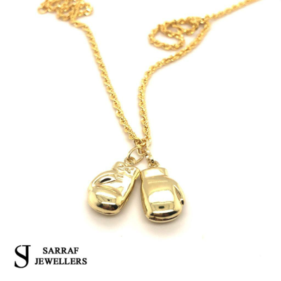 Pre-owned Sarrafjewellers 9ct Yellow Gold Hollow Double Boxing Glove Pendant + 20" Rope Chain Mens In No Stone