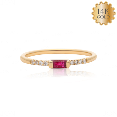Pre-owned J.o.n 14k Gold Genuine Diamond Ruby Stackable Band Fine Jewelry Ring In White