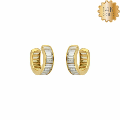 Pre-owned J.o.n 14k Gold Genuine Baguette Diamond Ear Cuff Handmade Earring- Single Piece In White