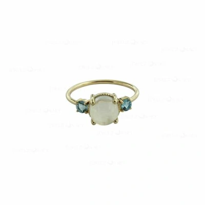 Pre-owned J.o.n 14k Gold Blue Topaz And Rainbow Moonstone Cocktail Ring Size- 3 To 8 Us