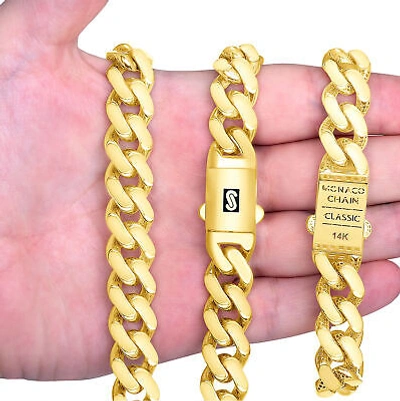 Pre-owned Nuragold 14k Yellow Gold Miami Cuban 15mm Monaco Curb Link Chain Mens Necklace 20"- 30"