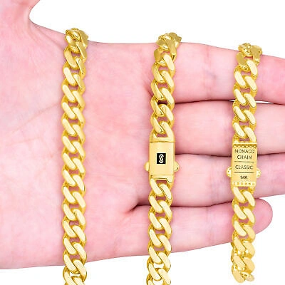 Pre-owned Nuragold 14k Yellow Gold Miami Cuban 9mm Royal Monaco Curb Link Chain Necklace 18"- 30"