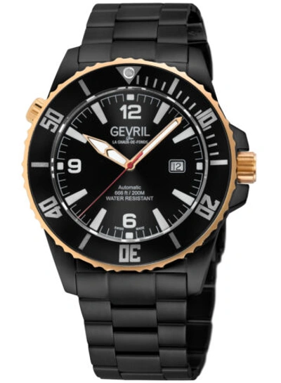 Pre-owned Gevril Men's 46604b Canal Street Swiss Automatic Sellita Sw200 Diver Black Watch