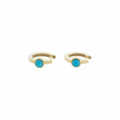 Pre-owned J.o.n Solid 14k Yellow Gold Genuine Turquoise Gemstone Huggie Hoop Earrings Jewelry