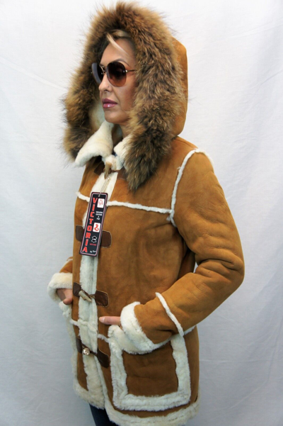 Pre-owned Victoria Cognac 100% Sheepskin Shearling Suede Leather Marlboro Parka Coat Jacket Xs-5xl In Brown