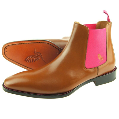 Pre-owned Lorens "alonzo" Chelsea, Leather Men's Ankle Boots, Camel/pink, Made In Spain