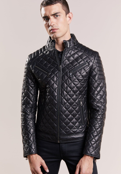 Pre-owned The Bombay Leather Co Black Quilted Leather Jacket Men Lambskin Biker Size S M L Xl Xxl Custom Made