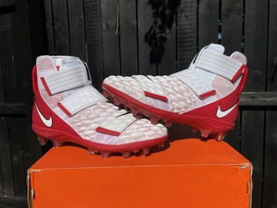 Pre-owned Nike Ohio State Pe Force Savage Elite 2 Td Football Cleats White Red Size 14