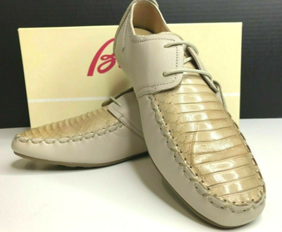 Pre-owned Brioni $1,200  Python Leather Beige Loafers Driving Shoes Us Size 8, Euro 41 In Brown