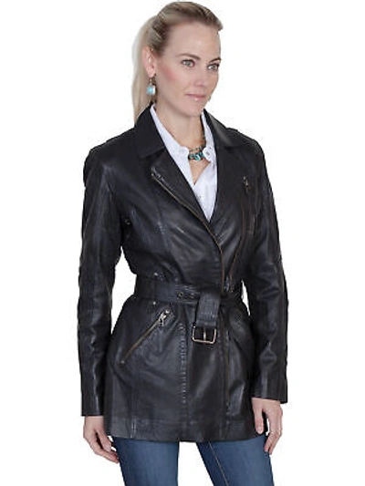 Pre-owned Scully Womens Black Washed Lamb Coat