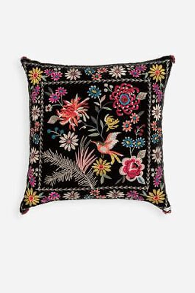 Pre-owned Johnny Was Pillows Tiarei Velvet Floral Embroidery Pillow Square Black