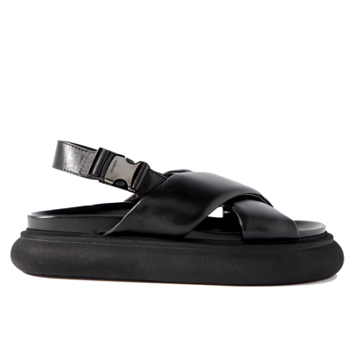Moncler Solarisse Leather Crisscross Slingback Sandals In Black
