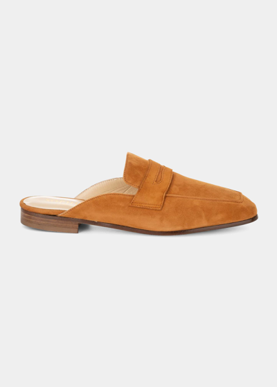 Sophique Riviera Suede Penny Loafer Mules In Cognac