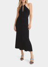 Veronica Beard Josette Crystal-embellished Ruched Velvet Halterneck Midi Dress In Black