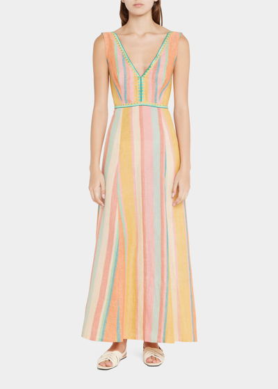 Emporio Sirenuse Nellie Rainbow Stripe Linen Dress | ModeSens