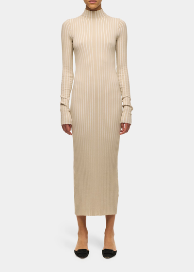 Interior Ridley Pleated-knit Tea-length Sweater Dress In White/pidgeon