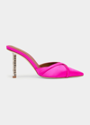 Malone Souliers Josephine Satin Mules W/ Crystal Heel In Fuchsia Fuchsia
