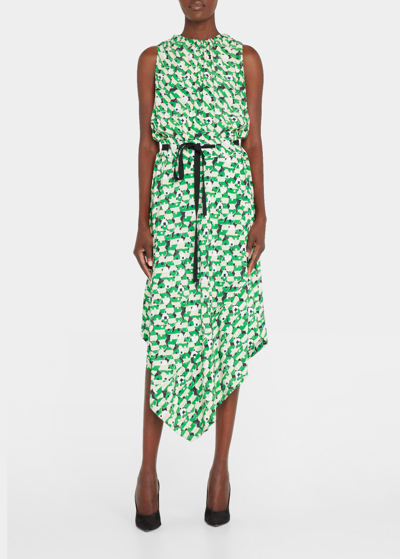 Jason Wu Abstract-print Handkerchief Midi Dress In Clove Multi