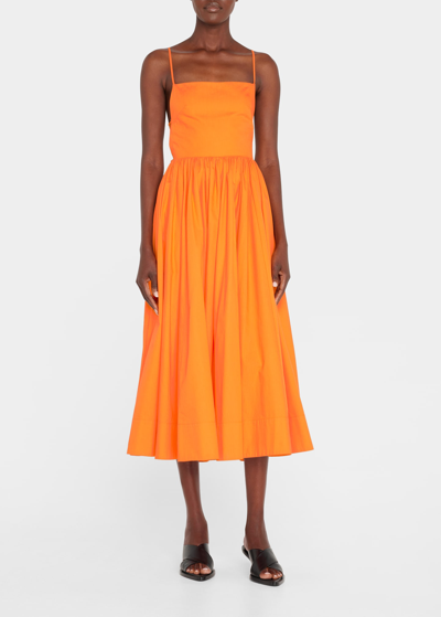 Jason Wu Ruched Strappy Midi Dress In Tangelo