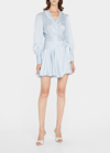 Zimmermann Silk Satin Mini Wrap Dress In Ice Blue