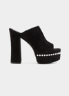 Stuart Weitzman Skyhigh Suede Pearly Platform Sandals In Black