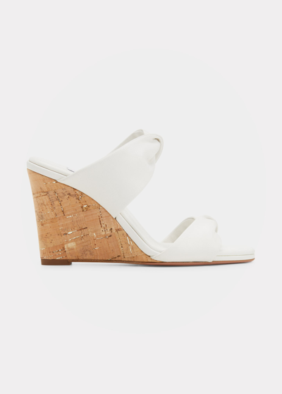 Aquazzura Twisted Leather Wedge Sandals In White
