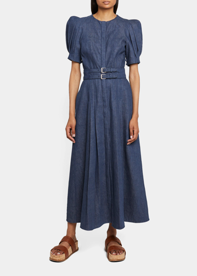 Gabriela Hearst Patricia Chambray Midi Dress In Denim