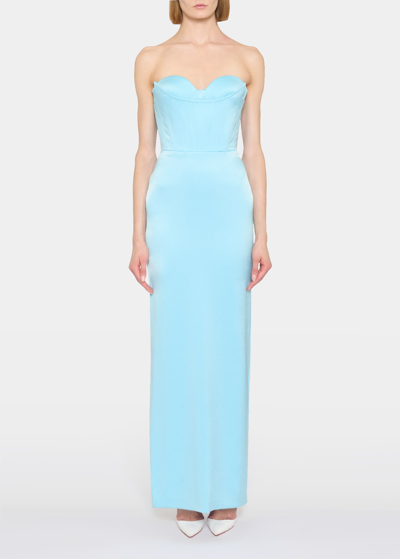 Alex Perry Satin Crepe Curved Corset Column Dress In Light Blue