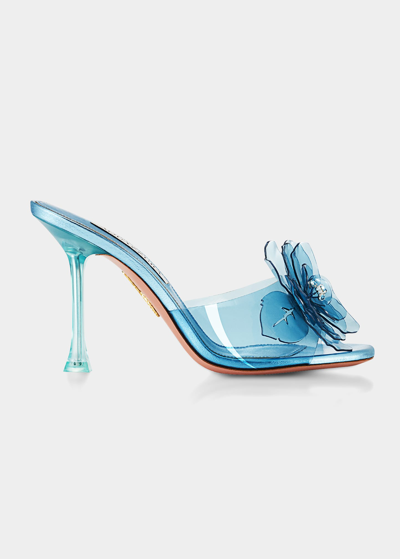 Aquazzura Zsa Zsa Clear Flower Mules In Acqua