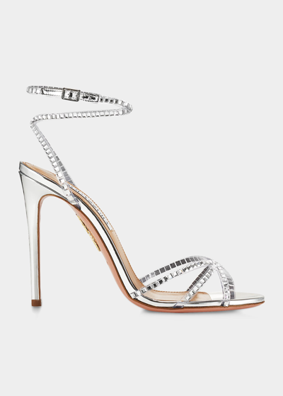 Aquazzura Dance Crystal Ankle-strap Sandals In Silver