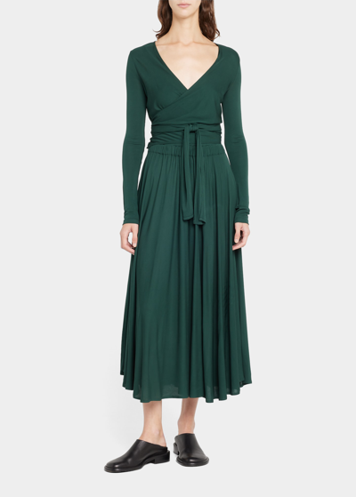 Proenza Schouler White Label Belted Midi Wrap Dress In Pine