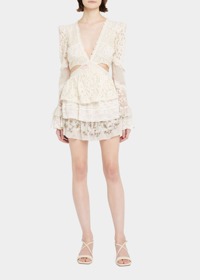 Loveshackfancy Karine Tiered Lace Mini Dress In Magnolia Tea